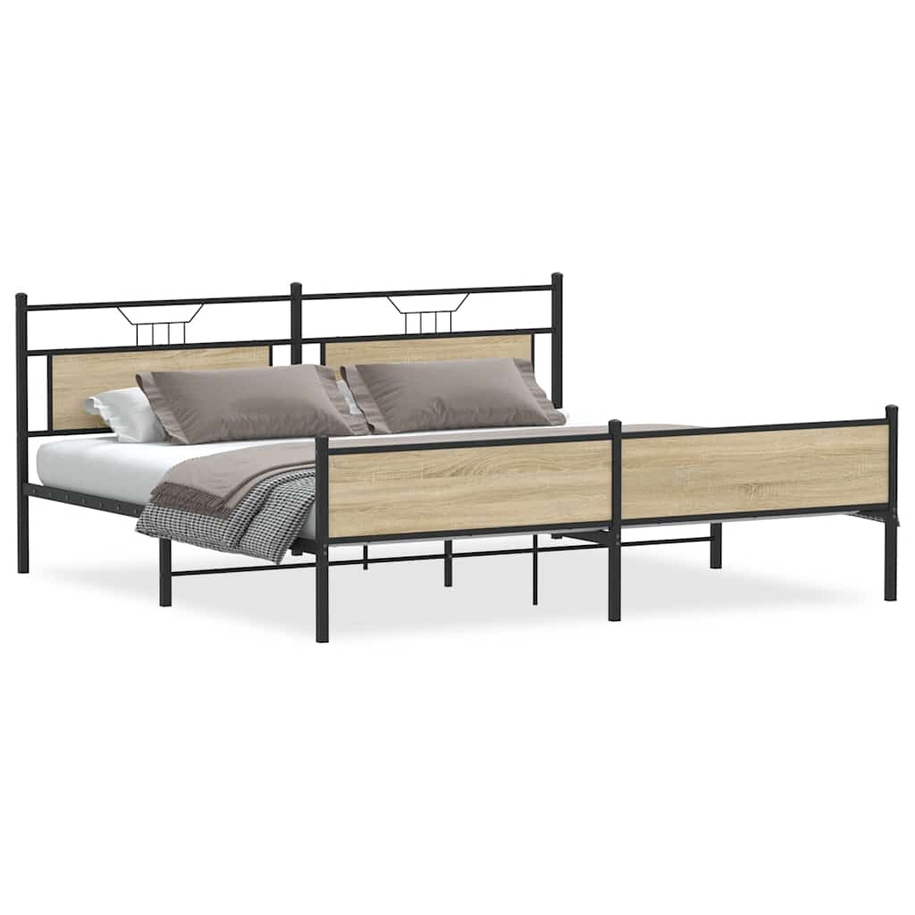 Bedframe zonder matras metaal sonoma eikenkleurig 193x201 cm is nu te koop bij PeponiXL, paradijselijk wonen!