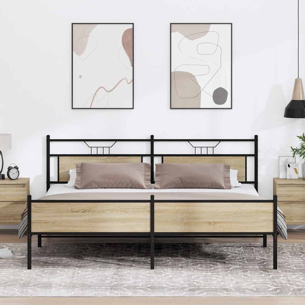 Bedframe zonder matras metaal sonoma eikenkleurig 193x201 cm is nu te koop bij PeponiXL, paradijselijk wonen!