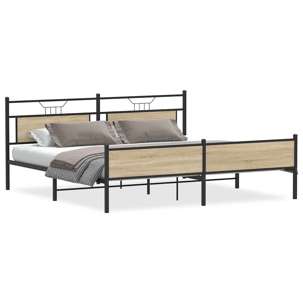 Bedframe zonder matras metaal sonoma eikenkleur 200x200 cm is nu te koop bij PeponiXL, paradijselijk wonen!