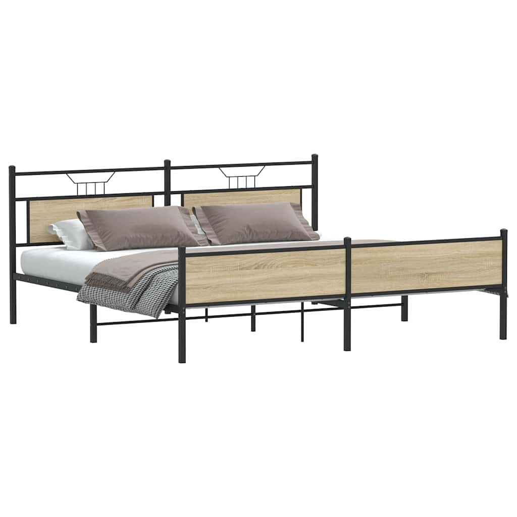 Bedframe zonder matras metaal sonoma eikenkleur 200x200 cm is nu te koop bij PeponiXL, paradijselijk wonen!