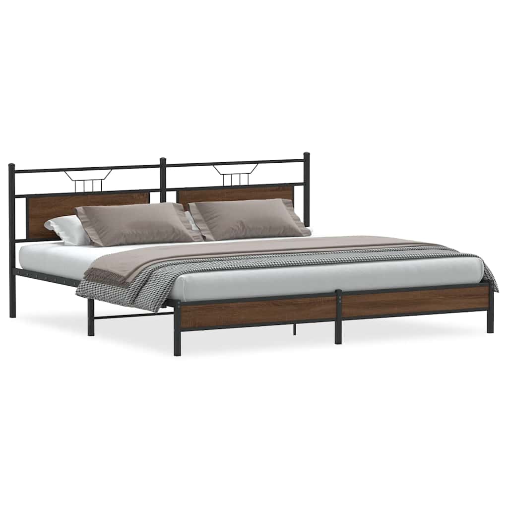 Bedframe zonder matras metaal bruin eikenkleur 193x201 cm is nu te koop bij PeponiXL, paradijselijk wonen!