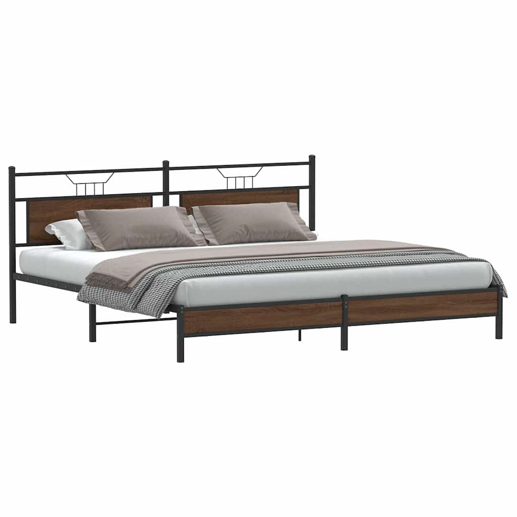 Bedframe zonder matras metaal bruin eikenkleur 193x201 cm is nu te koop bij PeponiXL, paradijselijk wonen!
