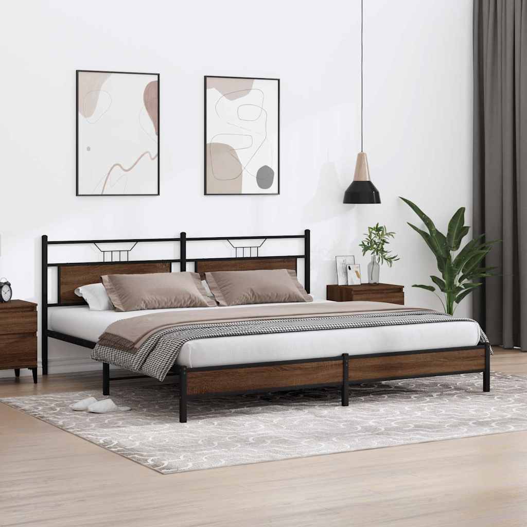 Bedframe zonder matras metaal bruin eikenkleur 193x201 cm is nu te koop bij PeponiXL, paradijselijk wonen!
