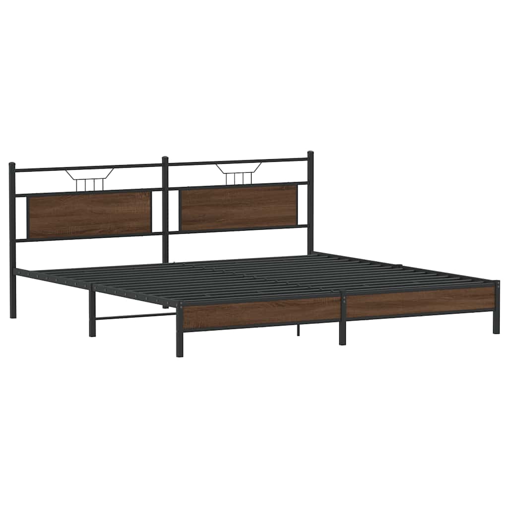 Bedframe zonder matras metaal bruin eikenkleur 193x201 cm is nu te koop bij PeponiXL, paradijselijk wonen!