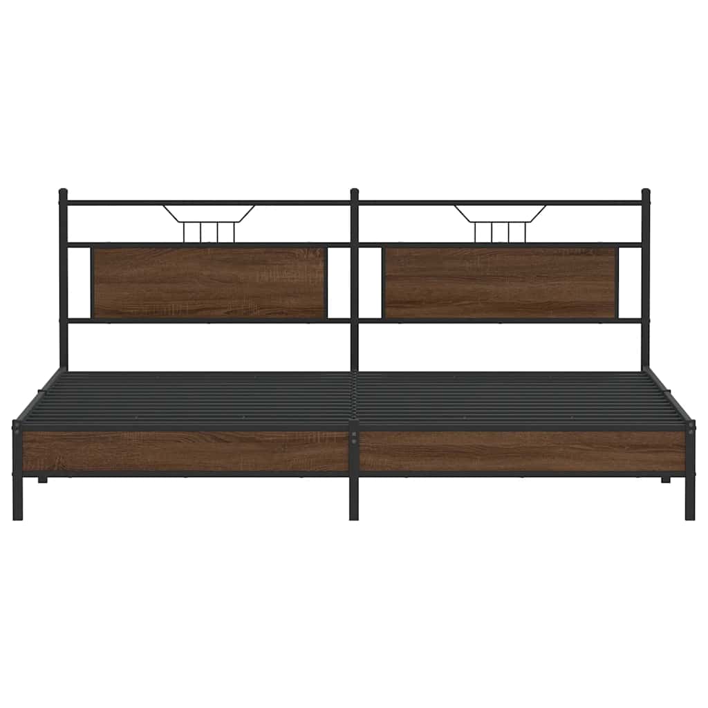 Bedframe zonder matras metaal bruin eikenkleur 193x201 cm is nu te koop bij PeponiXL, paradijselijk wonen!