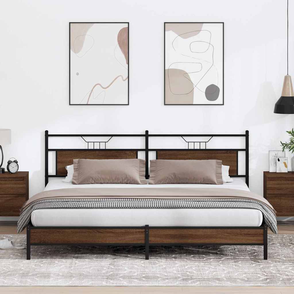 Bedframe zonder matras metaal bruin eikenkleur 193x201 cm is nu te koop bij PeponiXL, paradijselijk wonen!
