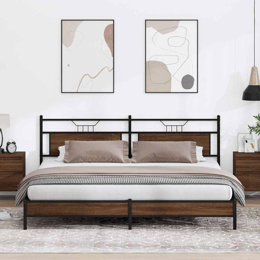 Bedframe zonder matras metaal bruin eikenkleur 193x201 cm is nu te koop bij PeponiXL, paradijselijk wonen!
