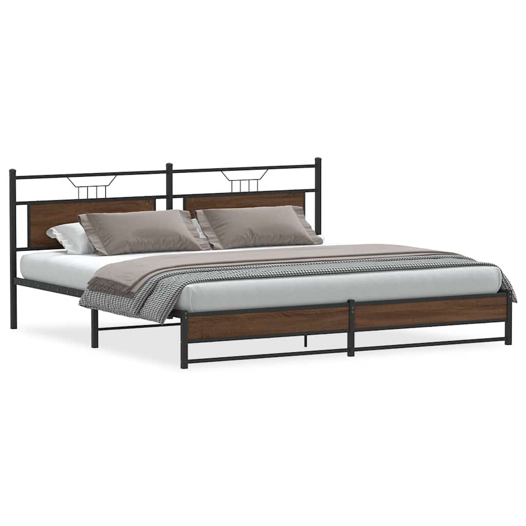 Bedframe zonder matras metaal bruin eikenkleur 193x201 cm is nu te koop bij PeponiXL, paradijselijk wonen!
