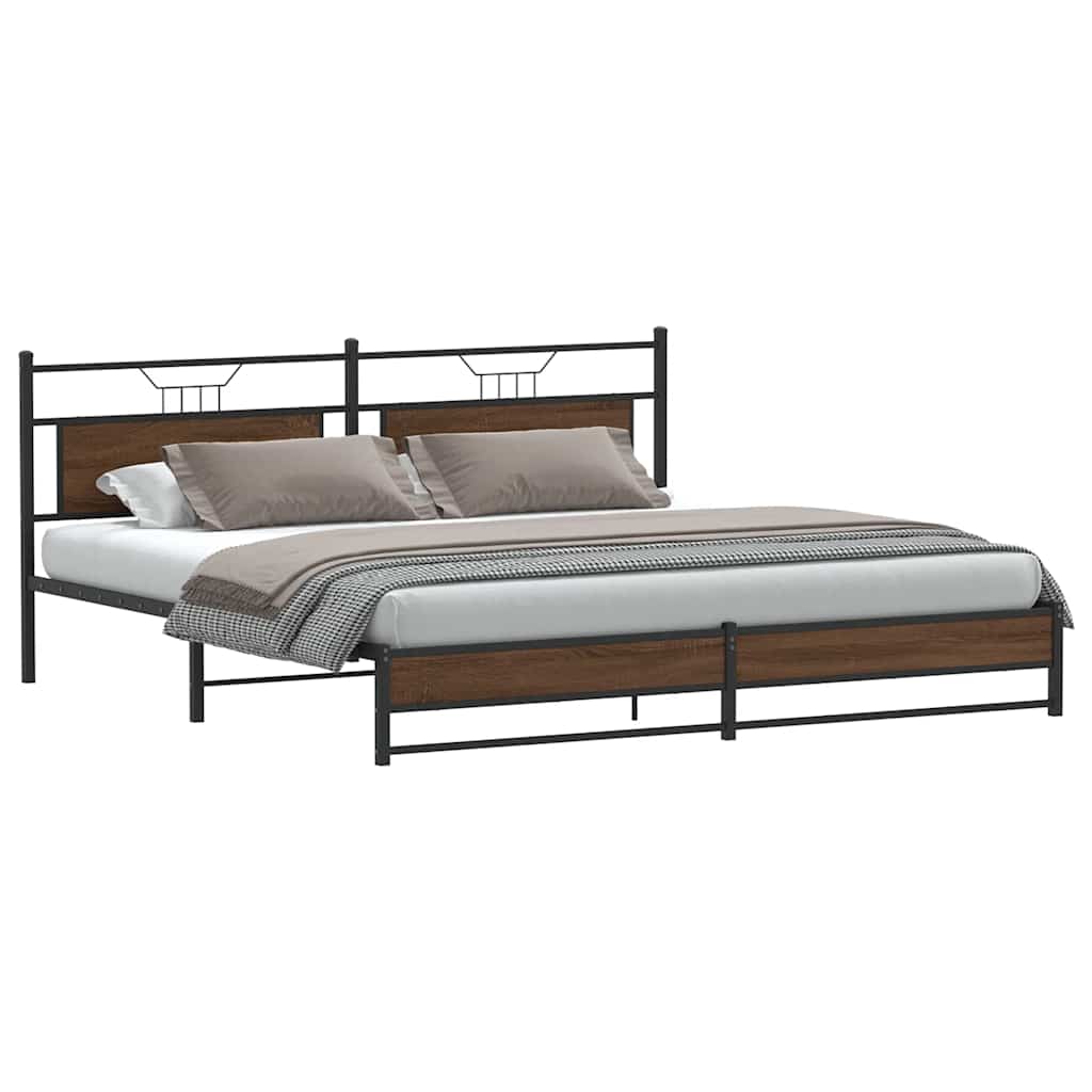 Bedframe zonder matras metaal bruin eikenkleur 193x201 cm is nu te koop bij PeponiXL, paradijselijk wonen!