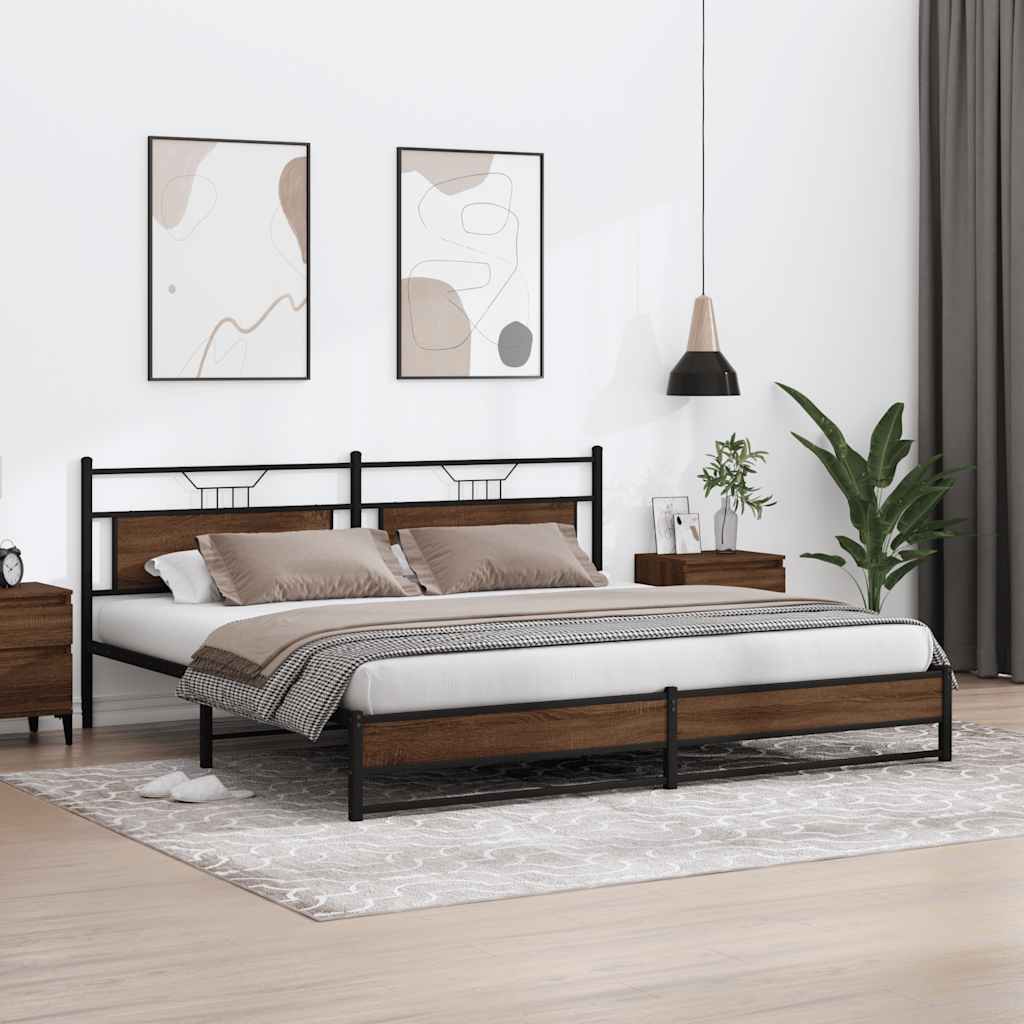 Bedframe zonder matras metaal bruin eikenkleur 193x201 cm is nu te koop bij PeponiXL, paradijselijk wonen!