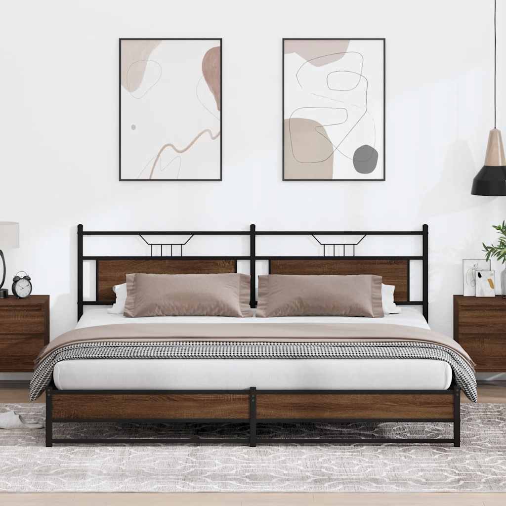 Bedframe zonder matras metaal bruin eikenkleur 193x201 cm is nu te koop bij PeponiXL, paradijselijk wonen!