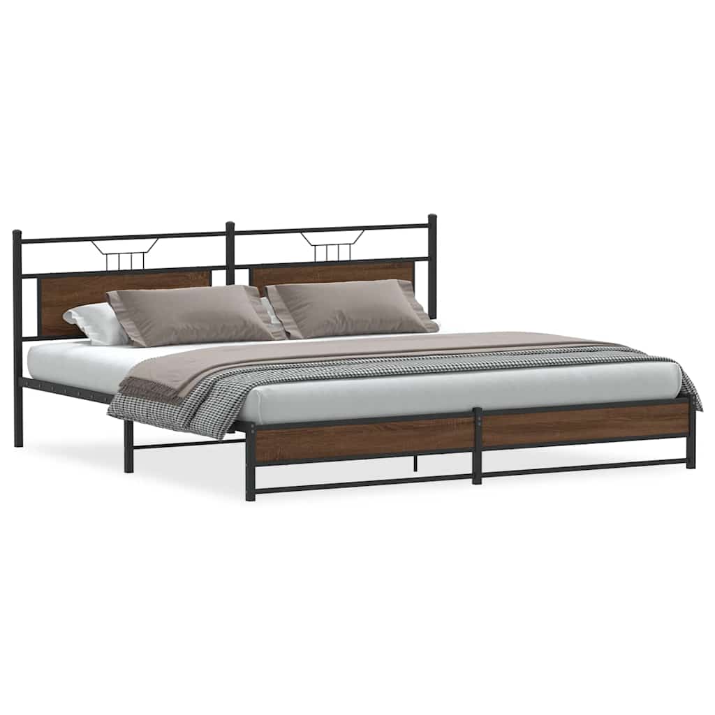 Bedframe zonder matras metaal bruin eikenkleurig 200x200 cm is nu te koop bij PeponiXL, paradijselijk wonen!
