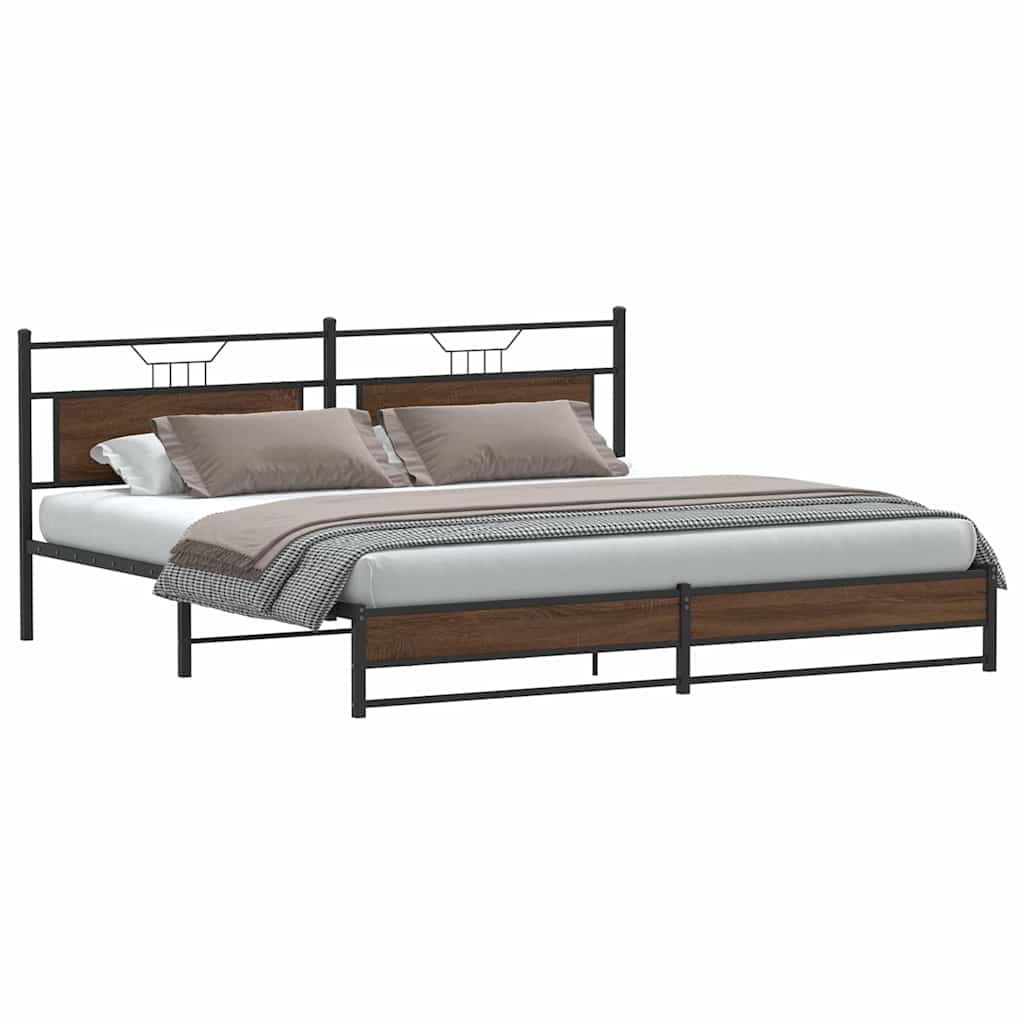 Bedframe zonder matras metaal bruin eikenkleurig 200x200 cm is nu te koop bij PeponiXL, paradijselijk wonen!