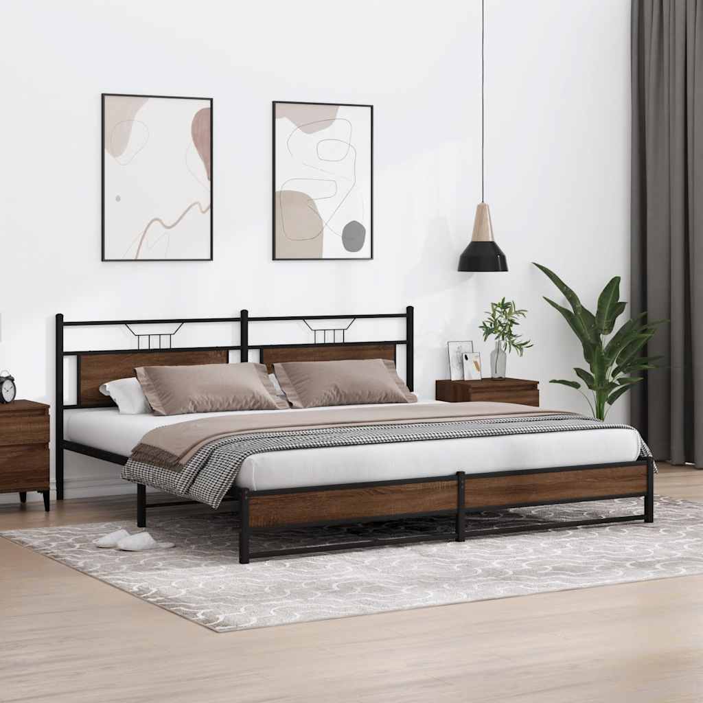 Bedframe zonder matras metaal bruin eikenkleurig 200x200 cm is nu te koop bij PeponiXL, paradijselijk wonen!