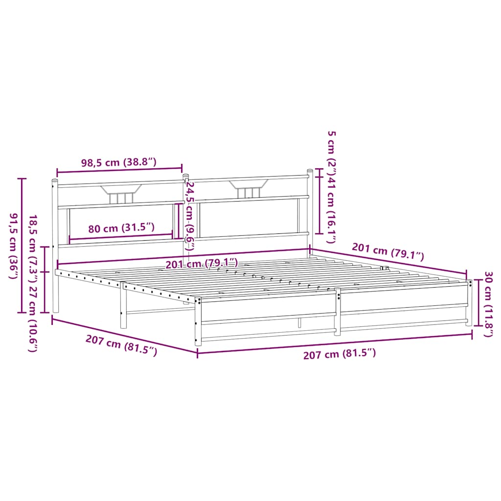 Bedframe zonder matras metaal bruin eikenkleurig 200x200 cm is nu te koop bij PeponiXL, paradijselijk wonen!