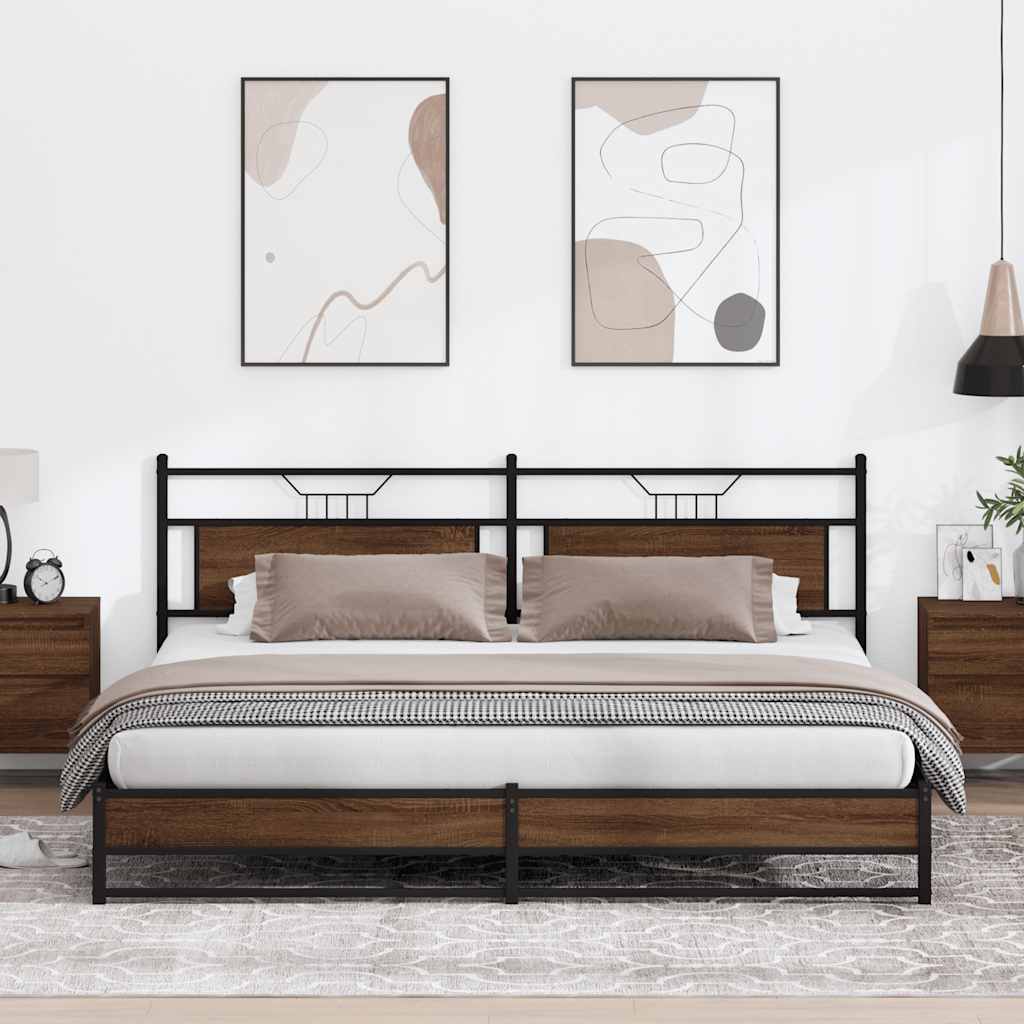Bedframe zonder matras metaal bruin eikenkleurig 200x200 cm is nu te koop bij PeponiXL, paradijselijk wonen!