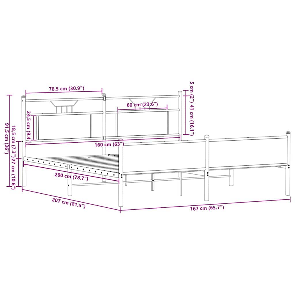 Bedframe zonder matras metaal bruin eikenkleurig 160x200 cm is nu te koop bij PeponiXL, paradijselijk wonen!