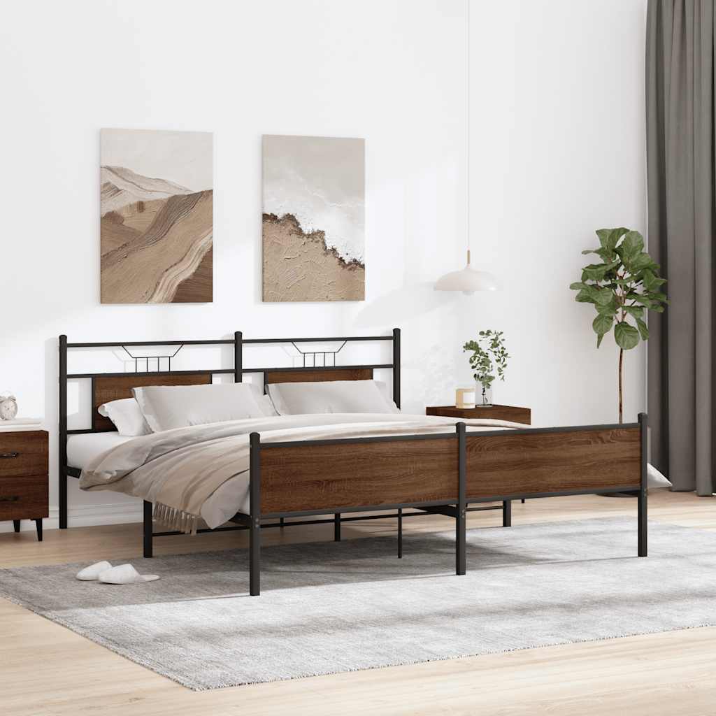 Bedframe zonder matras metaal bruin eikenkleur 180x200 cm is nu te koop bij PeponiXL, paradijselijk wonen!