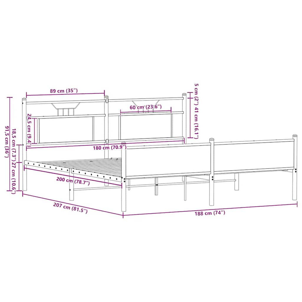 Bedframe zonder matras metaal bruin eikenkleur 180x200 cm is nu te koop bij PeponiXL, paradijselijk wonen!