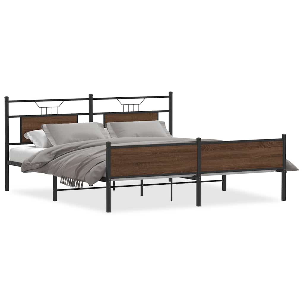 Bedframe zonder matras metaal bruin eikenkleur 183x213 cm is nu te koop bij PeponiXL, paradijselijk wonen!