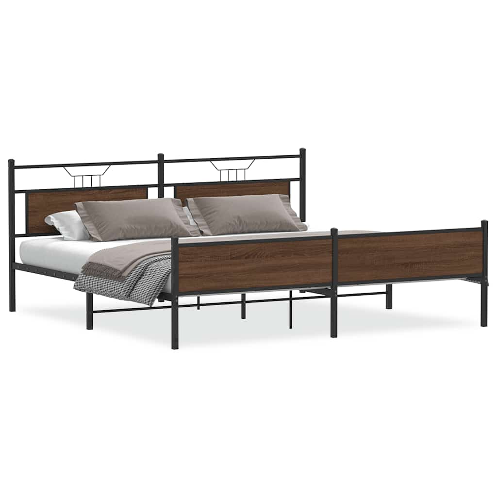 Bedframe zonder matras metaal bruin eikenkleur 193x201 cm is nu te koop bij PeponiXL, paradijselijk wonen!