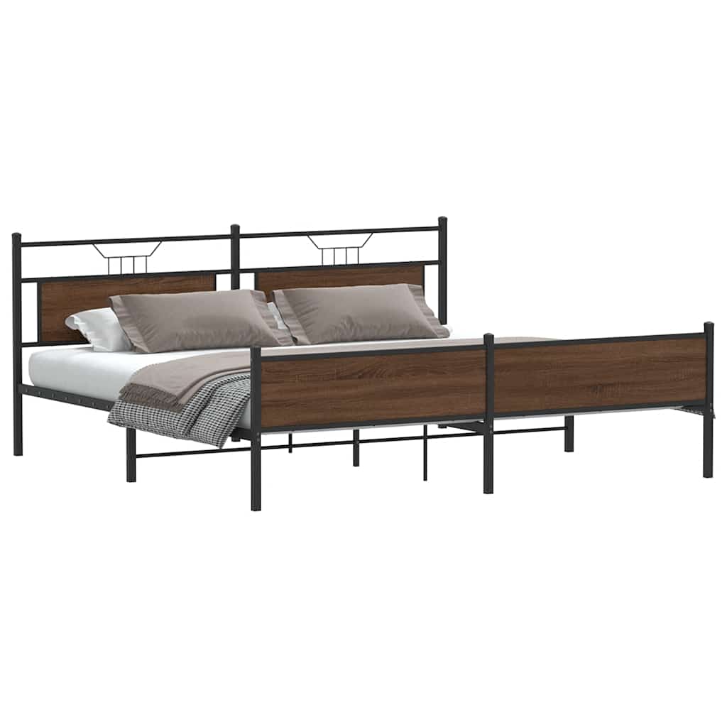 Bedframe zonder matras metaal bruin eikenkleur 193x201 cm is nu te koop bij PeponiXL, paradijselijk wonen!