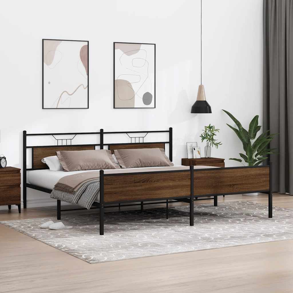 Bedframe zonder matras metaal bruin eikenkleur 193x201 cm is nu te koop bij PeponiXL, paradijselijk wonen!
