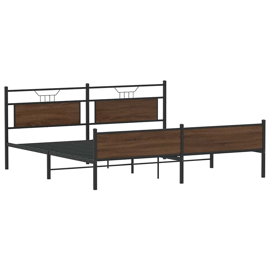 Bedframe zonder matras metaal bruin eikenkleur 193x201 cm is nu te koop bij PeponiXL, paradijselijk wonen!