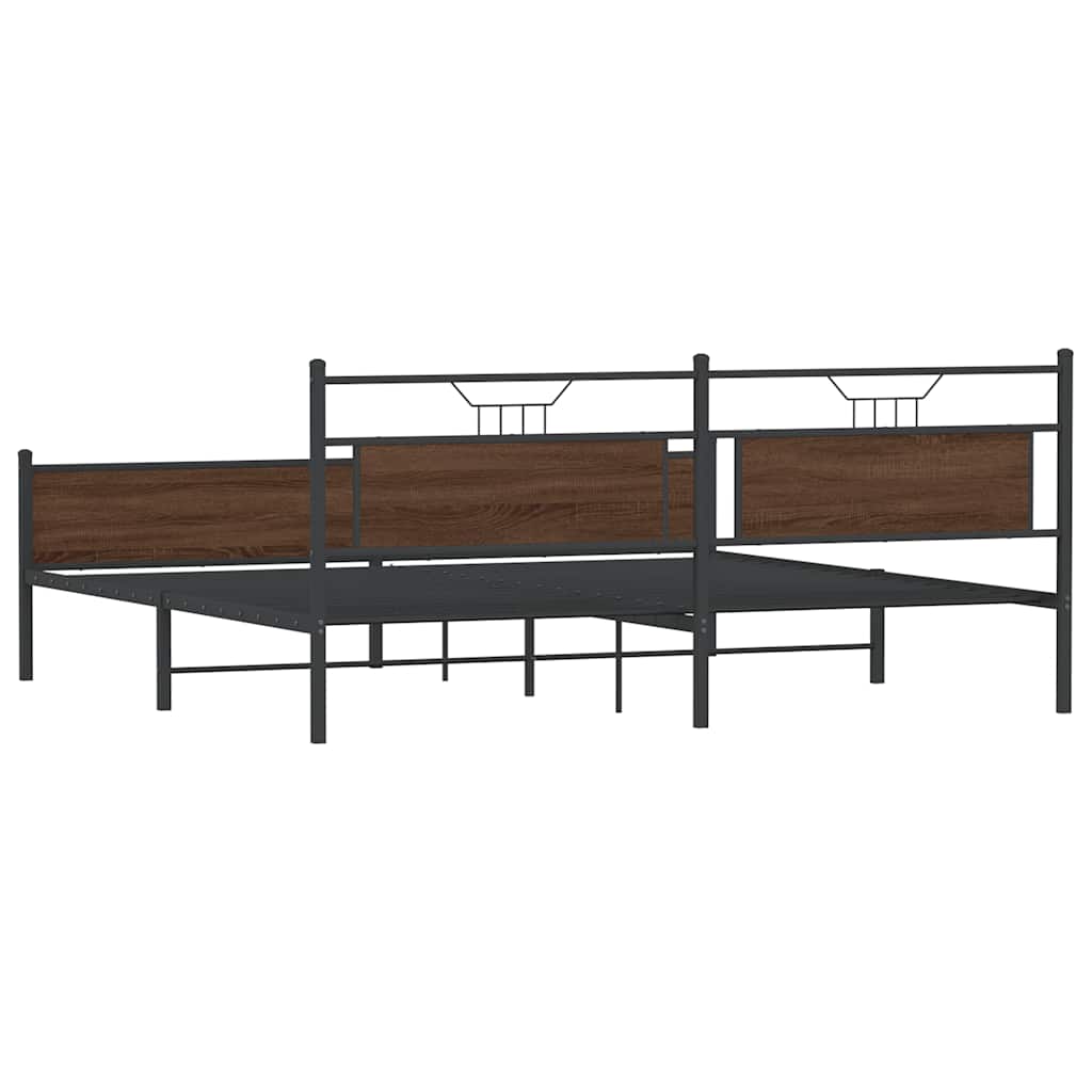 Bedframe zonder matras metaal bruin eikenkleur 193x201 cm is nu te koop bij PeponiXL, paradijselijk wonen!