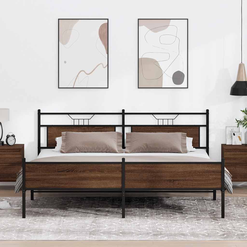Bedframe zonder matras metaal bruin eikenkleur 193x201 cm is nu te koop bij PeponiXL, paradijselijk wonen!
