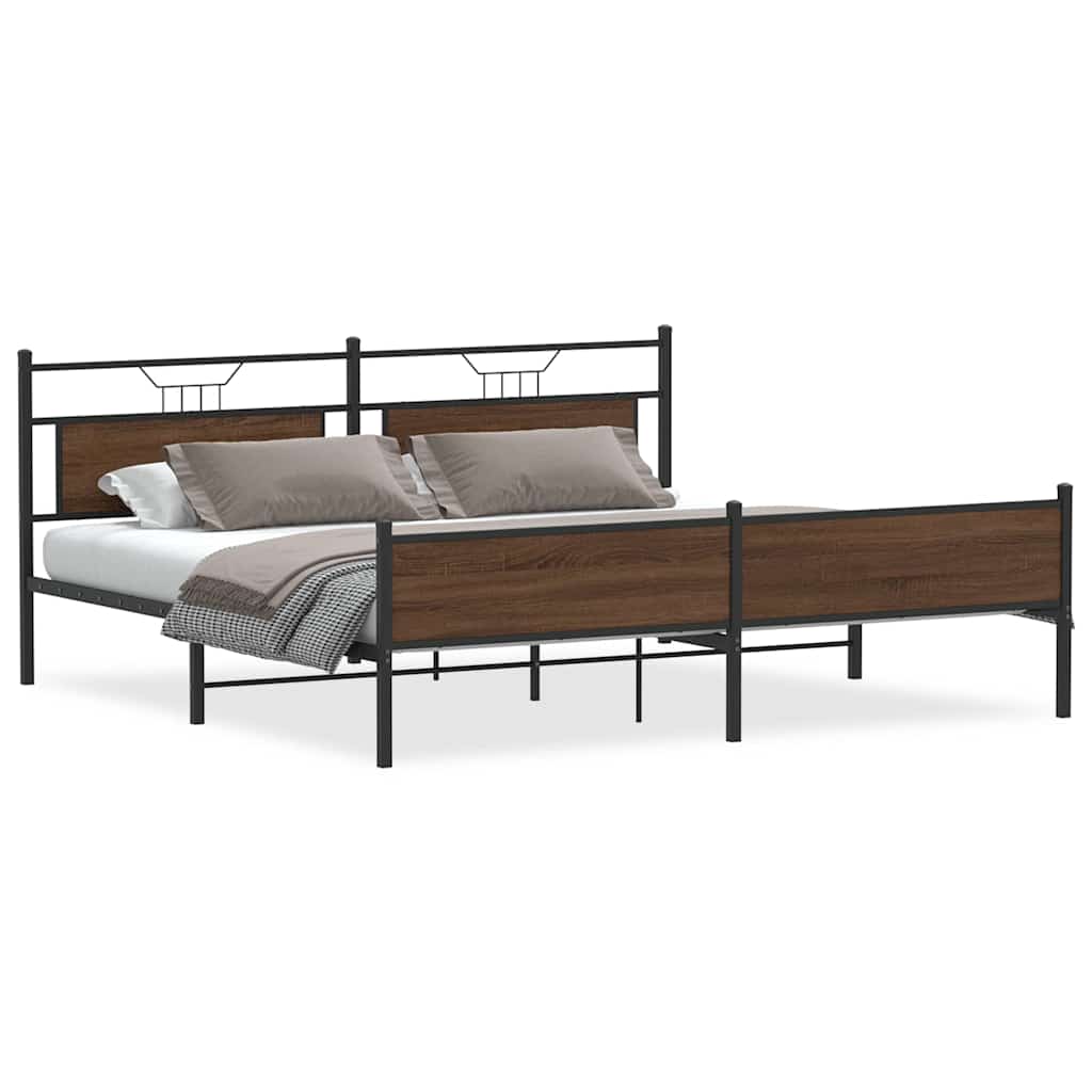 Bedframe zonder matras metaal bruin eikenkleurig 200x200 cm is nu te koop bij PeponiXL, paradijselijk wonen!