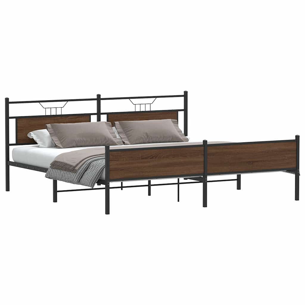 Bedframe zonder matras metaal bruin eikenkleurig 200x200 cm is nu te koop bij PeponiXL, paradijselijk wonen!
