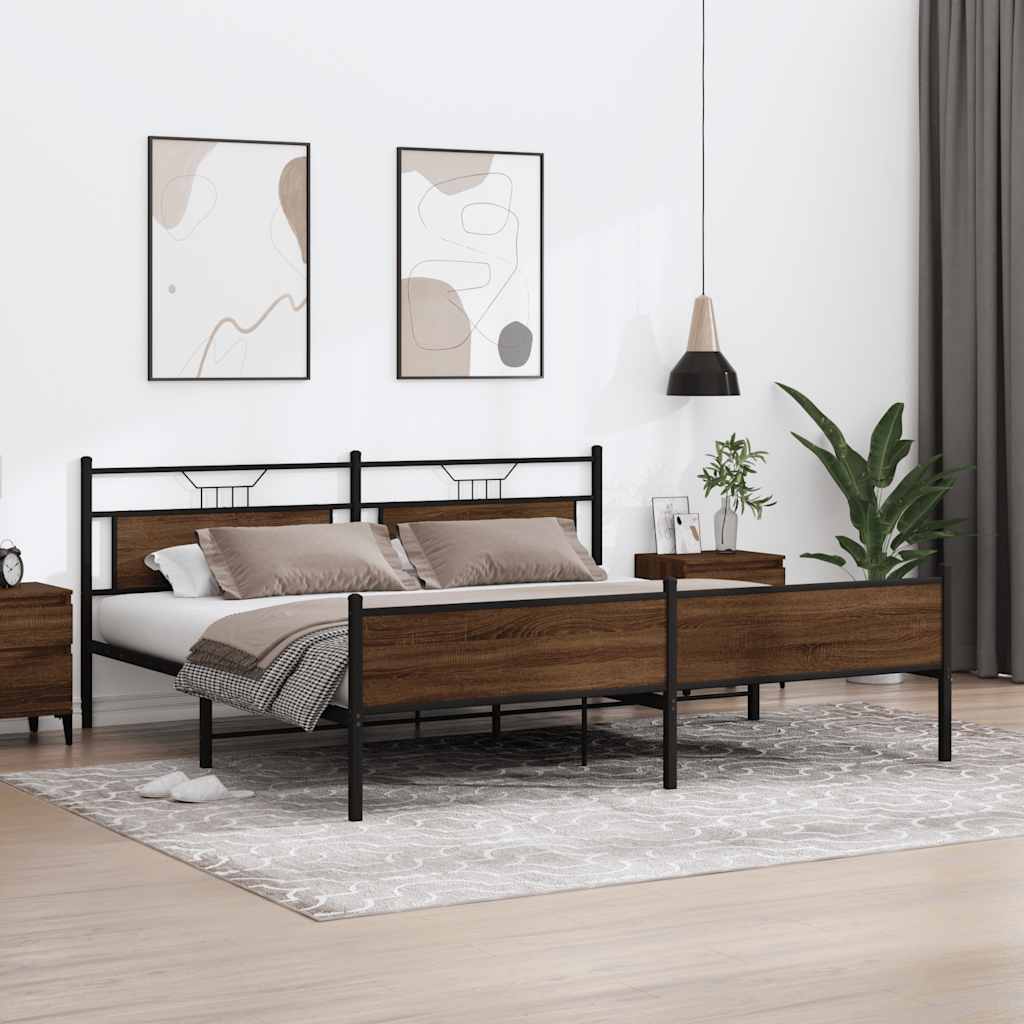 Bedframe zonder matras metaal bruin eikenkleurig 200x200 cm is nu te koop bij PeponiXL, paradijselijk wonen!