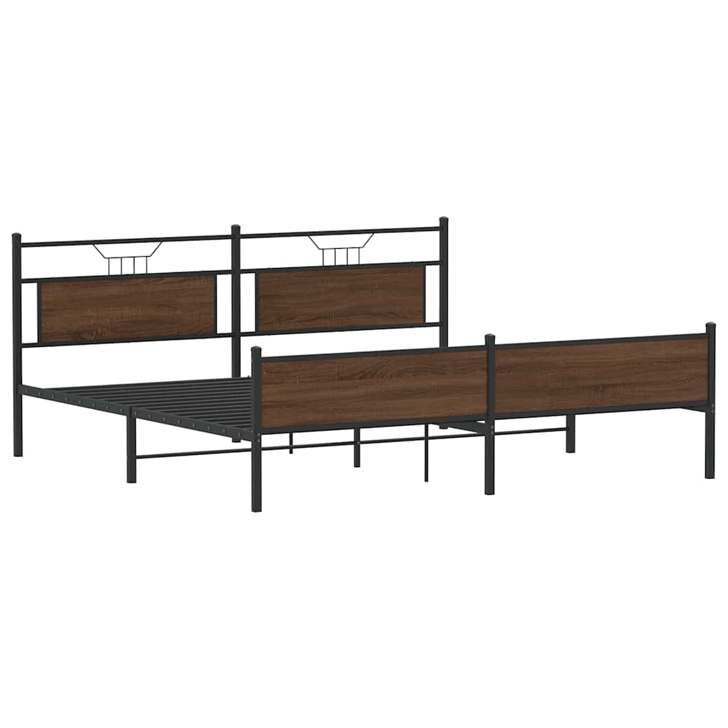 Bedframe zonder matras metaal bruin eikenkleurig 200x200 cm is nu te koop bij PeponiXL, paradijselijk wonen!