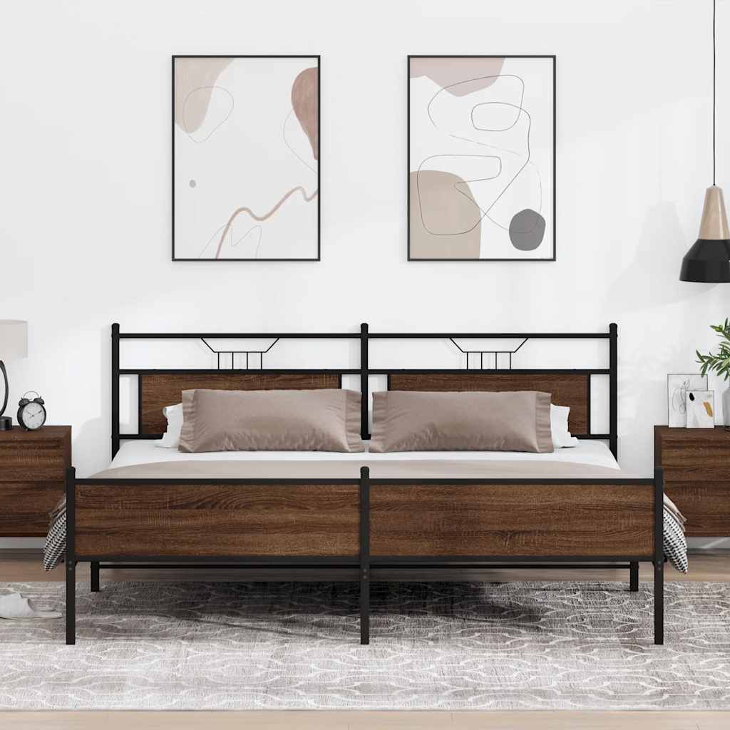 Bedframe zonder matras metaal bruin eikenkleurig 200x200 cm is nu te koop bij PeponiXL, paradijselijk wonen!