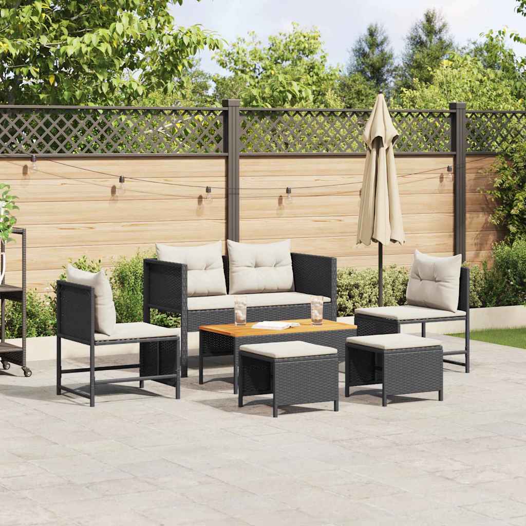 Tuinbankenset met kussen 6 pcs Zwart en Crème poly rattan is nu te koop bij PeponiXL, paradijselijk wonen!