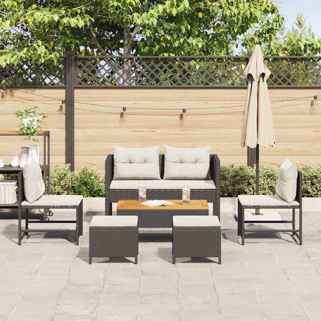Tuinbankenset met kussen 6 pcs Zwart en Crème poly rattan is nu te koop bij PeponiXL, paradijselijk wonen!