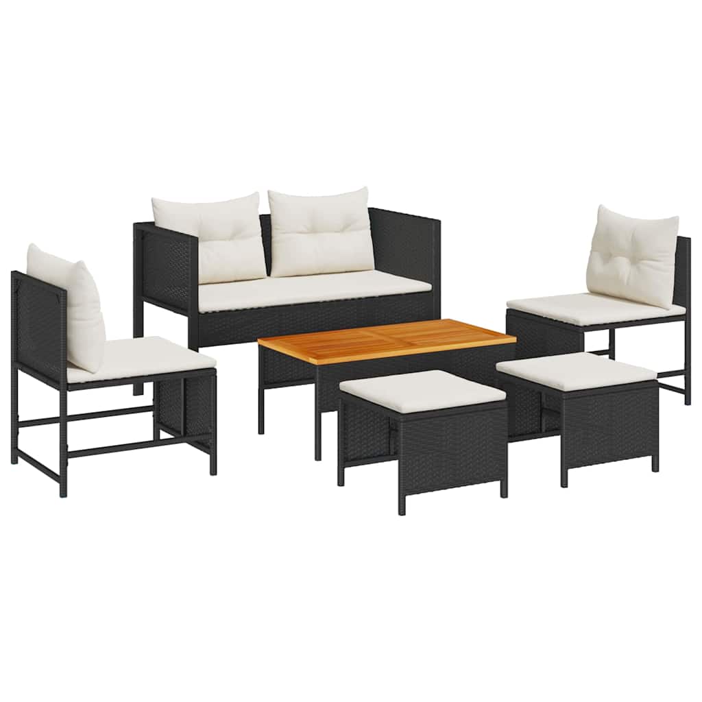Tuinbankenset met kussen 6 pcs Zwart en Crème poly rattan is nu te koop bij PeponiXL, paradijselijk wonen!