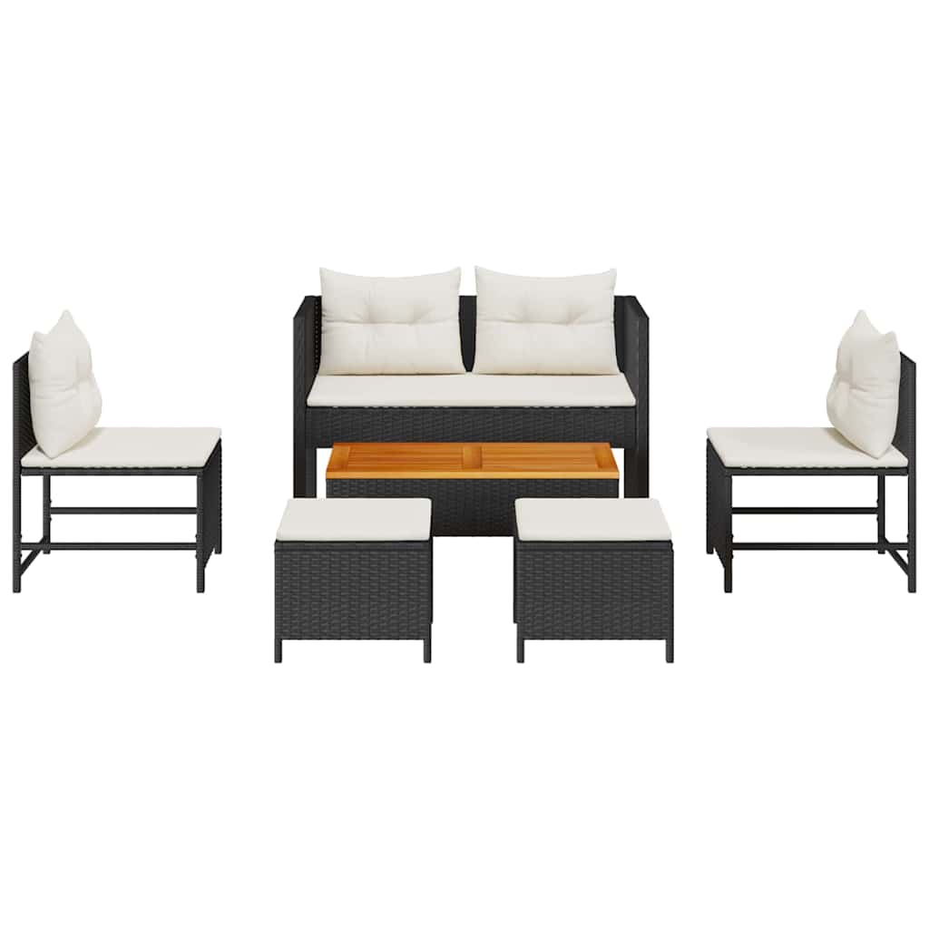 Tuinbankenset met kussen 6 pcs Zwart en Crème poly rattan is nu te koop bij PeponiXL, paradijselijk wonen!