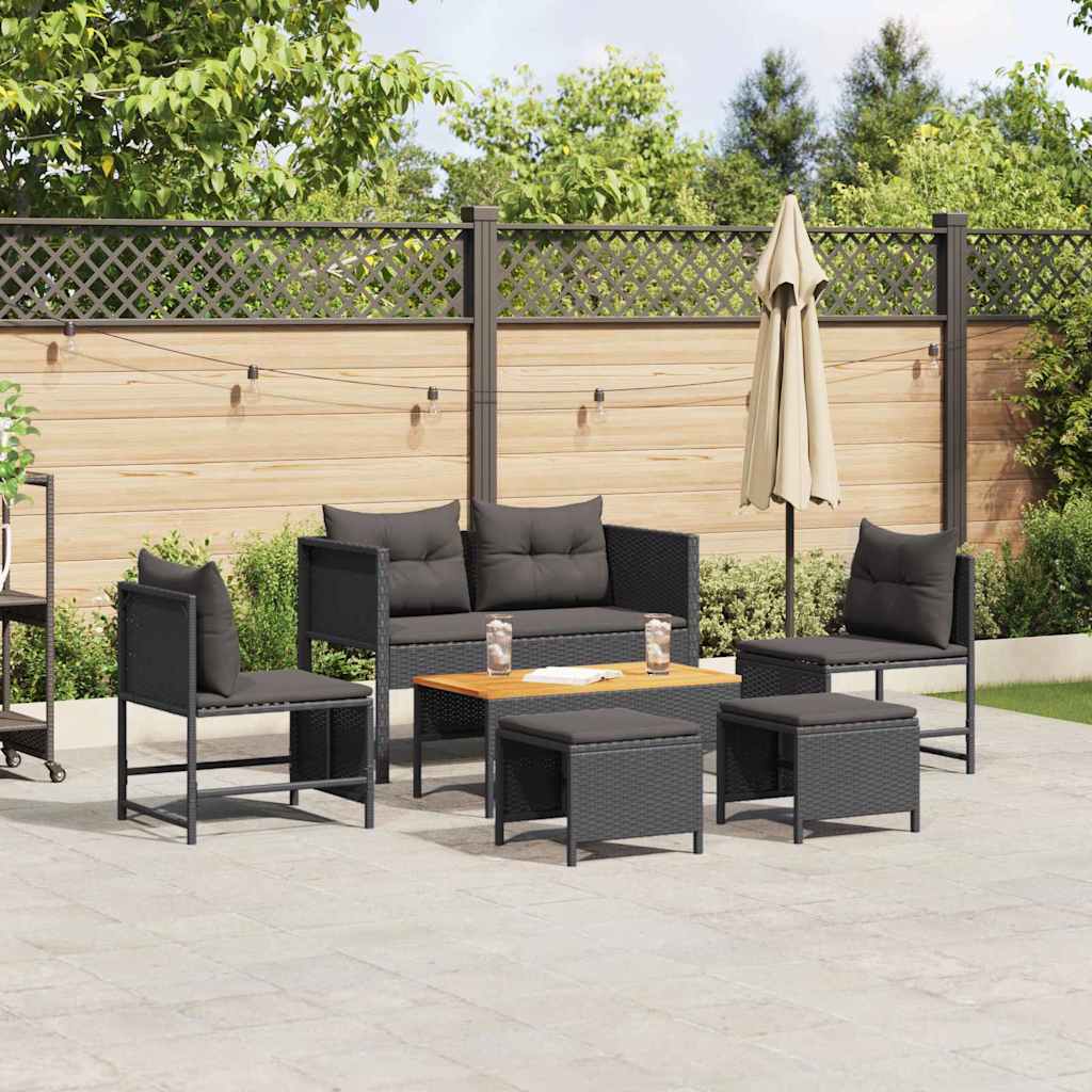 Tuinbankenset met kussen 6 pcs Zwart poly rattan is nu te koop bij PeponiXL, paradijselijk wonen!
