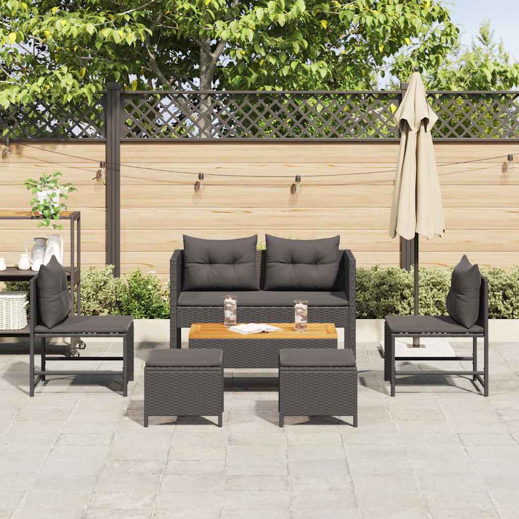 Tuinbankenset met kussen 6 pcs Zwart poly rattan is nu te koop bij PeponiXL, paradijselijk wonen!