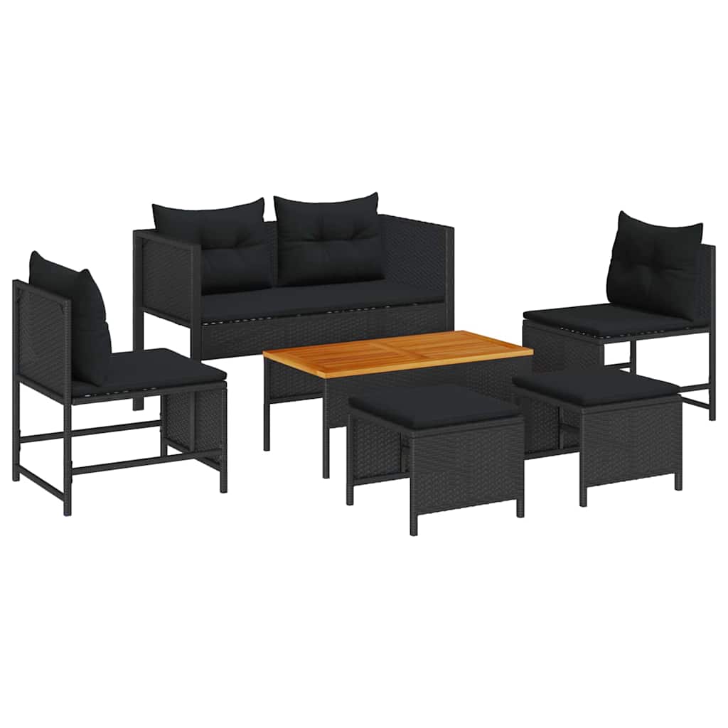 Tuinbankenset met kussen 6 pcs Zwart poly rattan is nu te koop bij PeponiXL, paradijselijk wonen!
