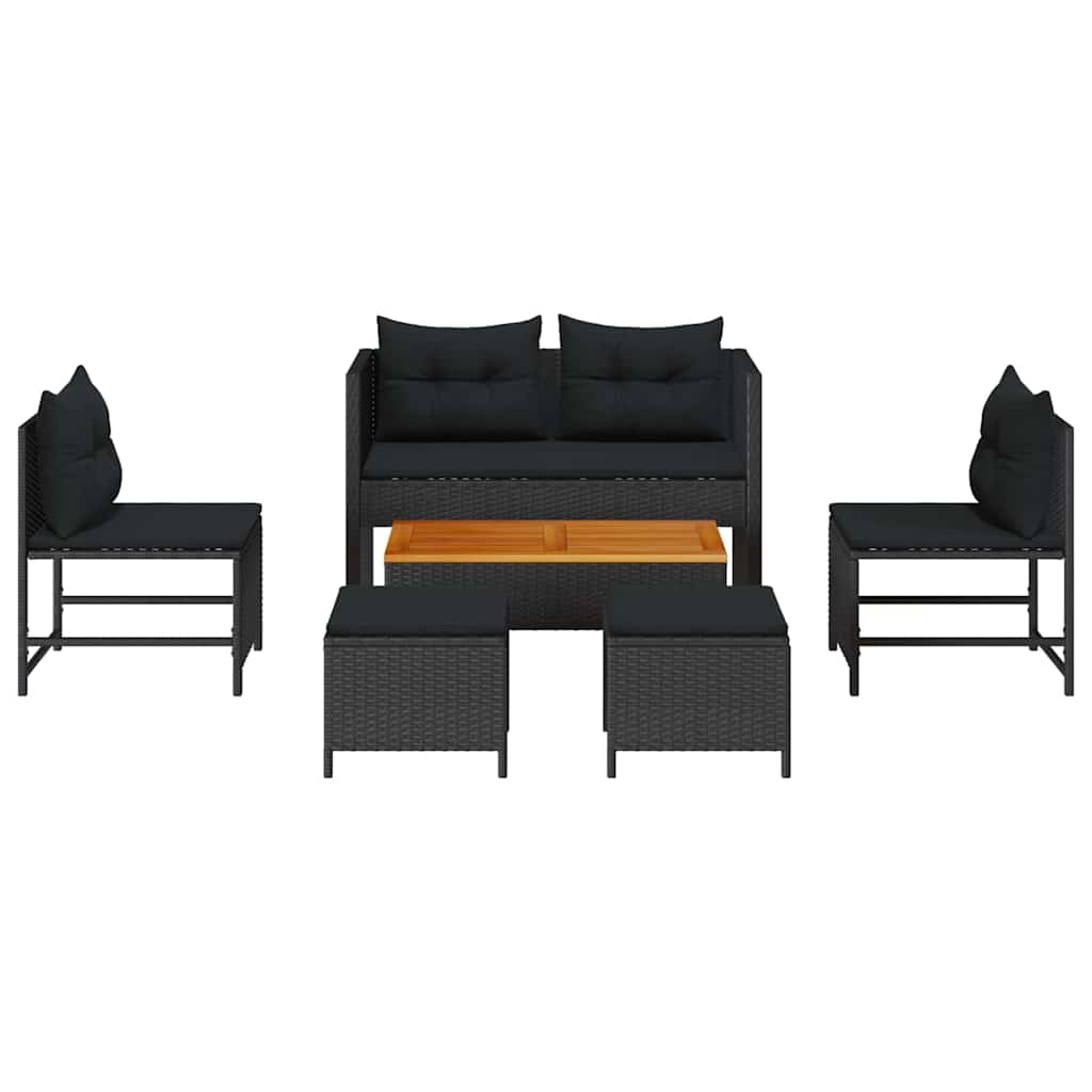 Tuinbankenset met kussen 6 pcs Zwart poly rattan is nu te koop bij PeponiXL, paradijselijk wonen!