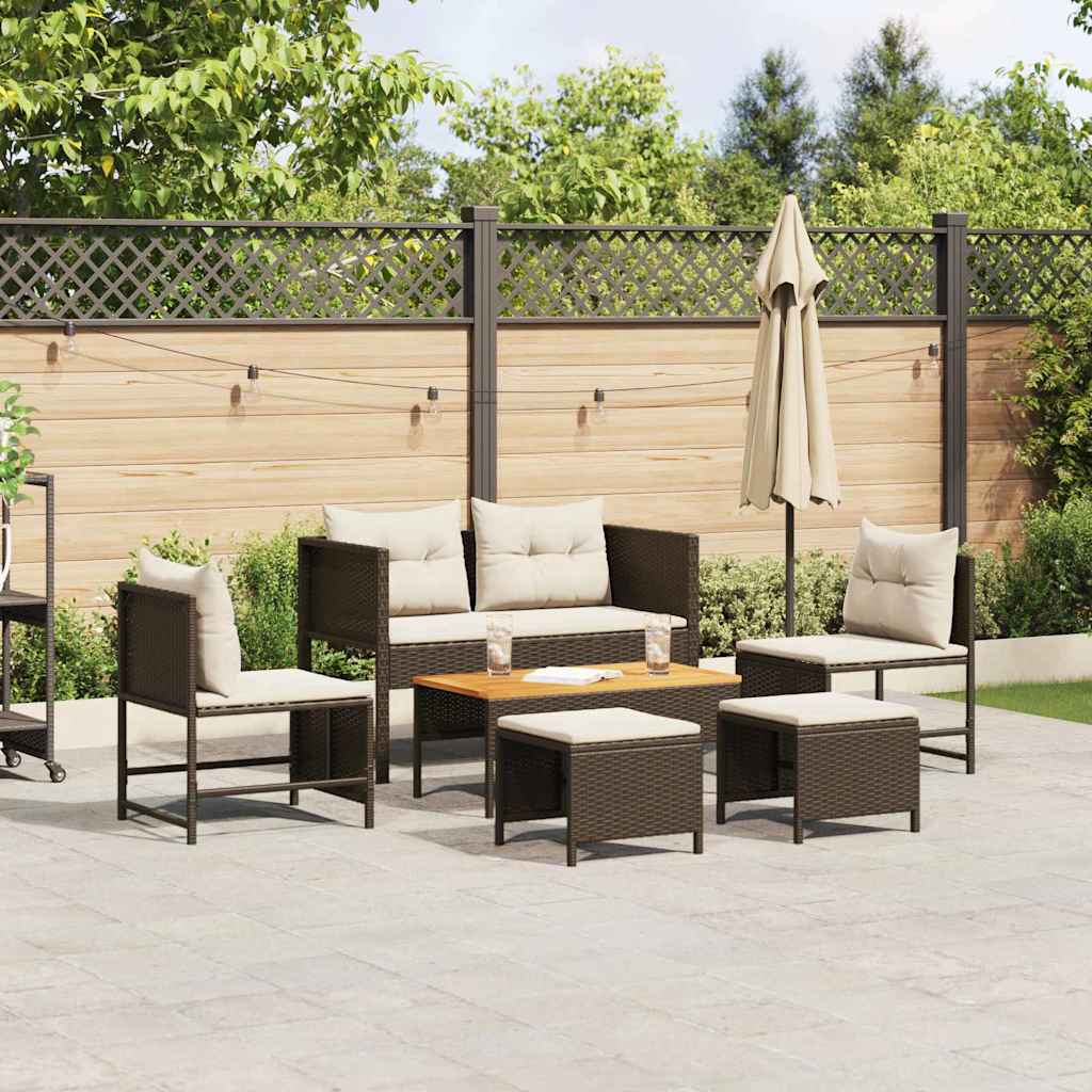 Tuinbankenset met kussen 6 pcs Bruin en Crème poly rattan is nu te koop bij PeponiXL, paradijselijk wonen!