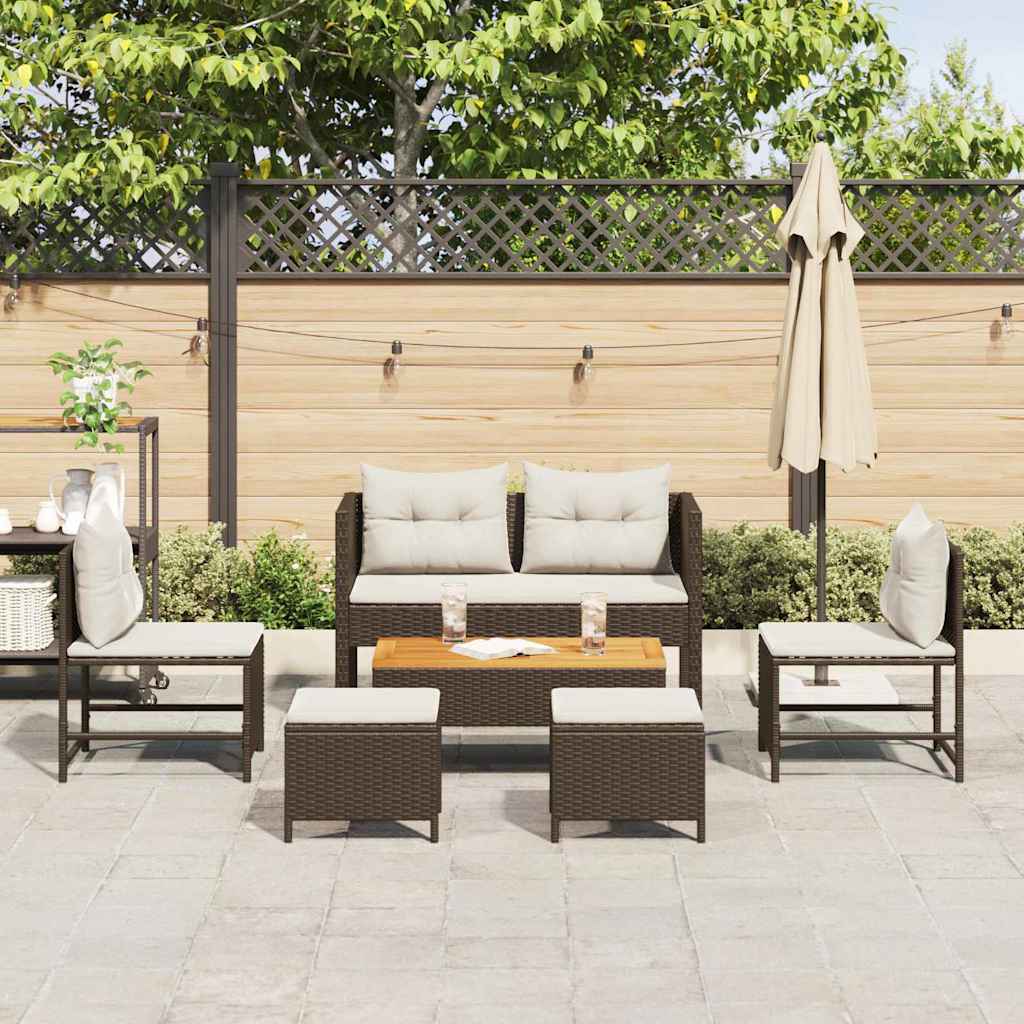 Tuinbankenset met kussen 6 pcs Bruin en Crème poly rattan is nu te koop bij PeponiXL, paradijselijk wonen!