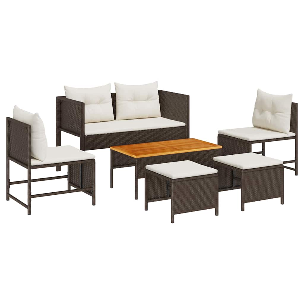 Tuinbankenset met kussen 6 pcs Bruin en Crème poly rattan is nu te koop bij PeponiXL, paradijselijk wonen!
