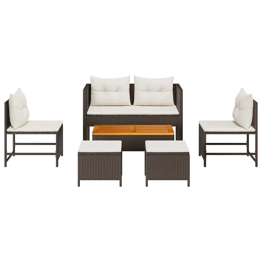 Tuinbankenset met kussen 6 pcs Bruin en Crème poly rattan is nu te koop bij PeponiXL, paradijselijk wonen!