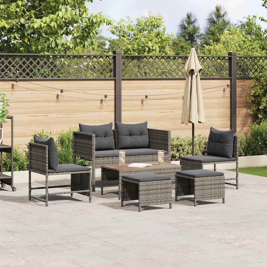 Tuinbankenset met kussen 6 pcs Grijs en Donkergrijs poly rattan is nu te koop bij PeponiXL, paradijselijk wonen!