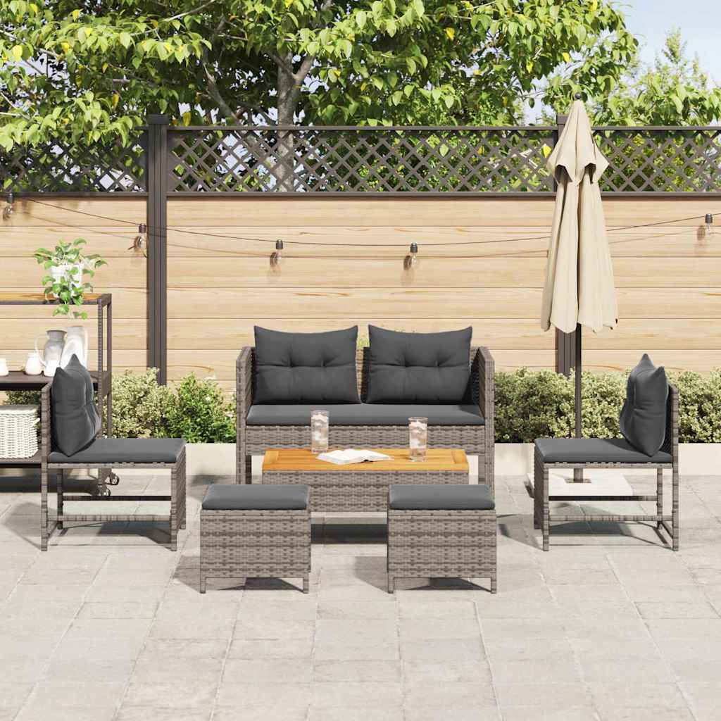 Tuinbankenset met kussen 6 pcs Grijs en Donkergrijs poly rattan is nu te koop bij PeponiXL, paradijselijk wonen!