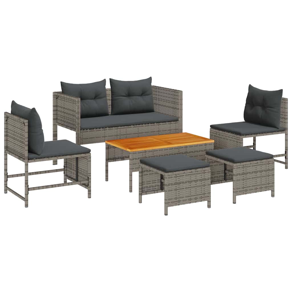 Tuinbankenset met kussen 6 pcs Grijs en Donkergrijs poly rattan is nu te koop bij PeponiXL, paradijselijk wonen!